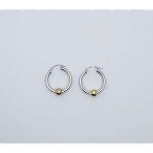 Vintage Cape Cod 925 Sterling Silver Hoop Earrings with 14k Gold Balls